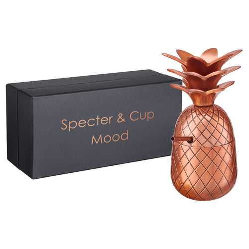 Ananas Becher für Cocktails mit Deckel und Strohhalm (300 ml, Farbe Bronze) - Specter & Cup