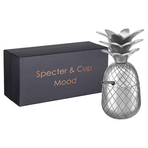 Ananas Becher für Cocktails mit Deckel und Strohhalm (300 ml, Farbe Silber) - Specter & Cup