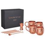 Kupferbecher - Set Líon – 4x Moscow Mule Becher (500 ml) + 6 - teiliges Zubehör - Set - Specter & Cup